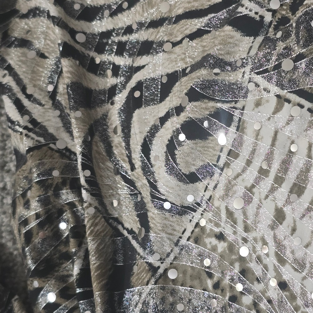 Joseph Ribkoff Animal Print Ruched Top Cold Shoulder Metallic Stretch 8 - Picture 3 of 7